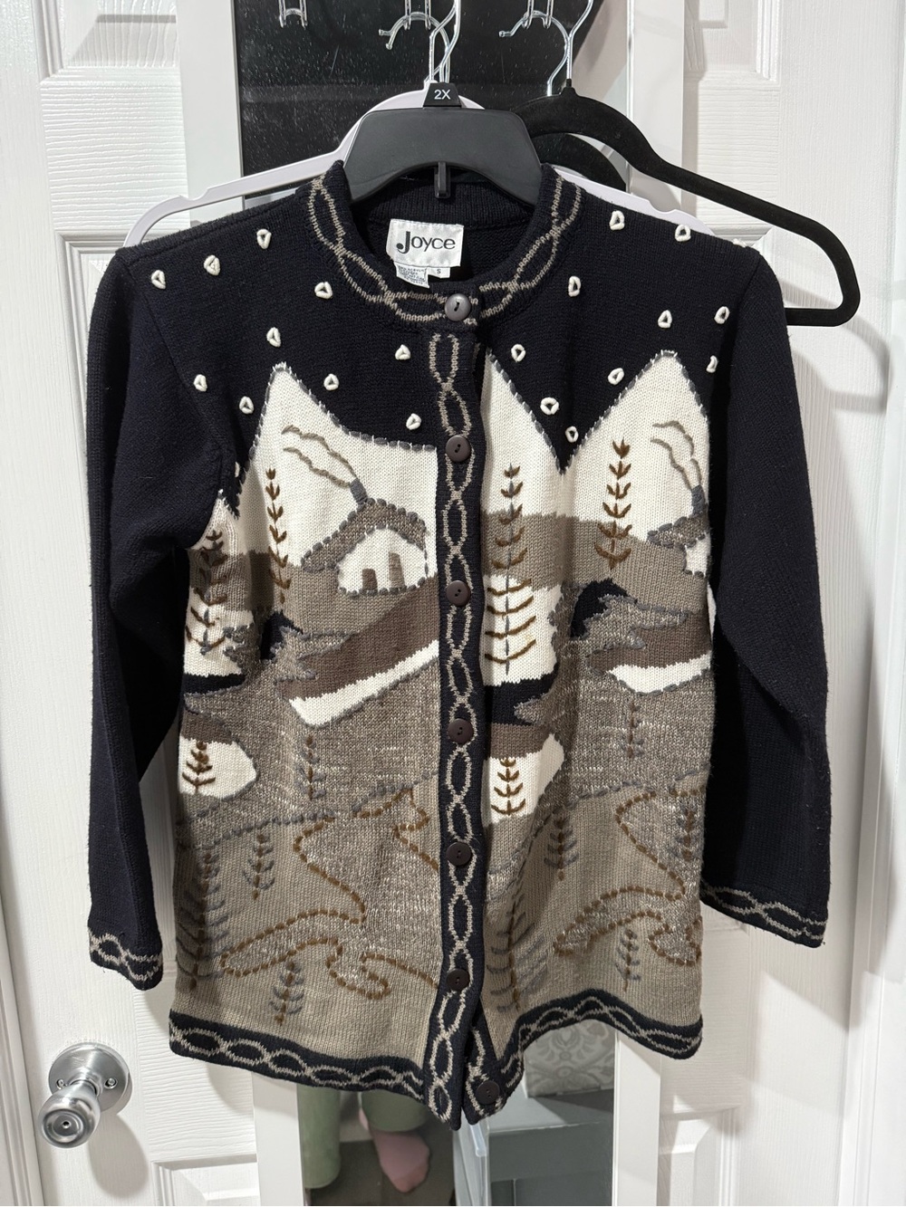 Vintage Joyce Black & Neutral Scenic Cardigan size S